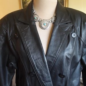 WINLIT VINTAGE LEATHER COAT BLACK coat SIZE SMALL